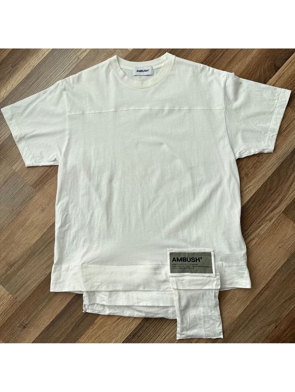 AMBUSH Waist Pocket Jersey T Shirt Mens Medium White Asymmetrical Designer Tee